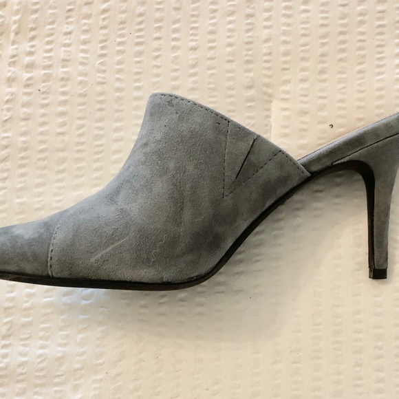 Calvin Klein, Silver Suede Mules, 3" heal. Size 7.5 fits like a 7, Never worn. - Picture 5 of 5